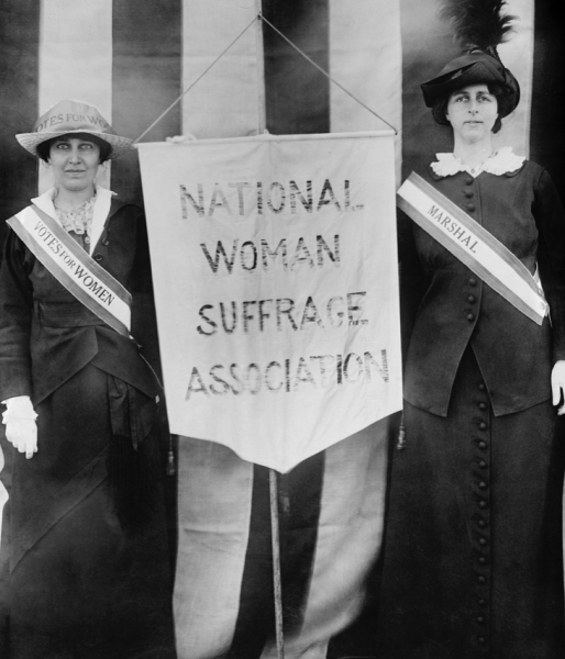 Two Women with Banner: National Woman Suffrage Association